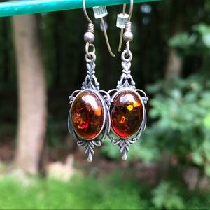 Vintage Sterling Amber Earrings